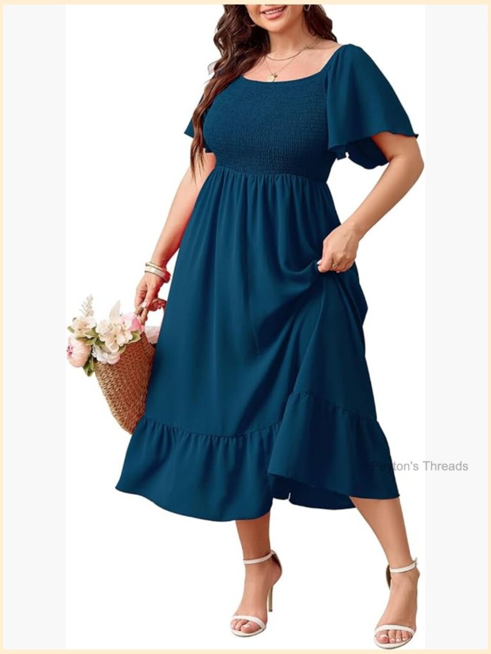 Plus Size Maxi Dress Smocked Short Sleeve Flowy A-Line Boho Casual Summer